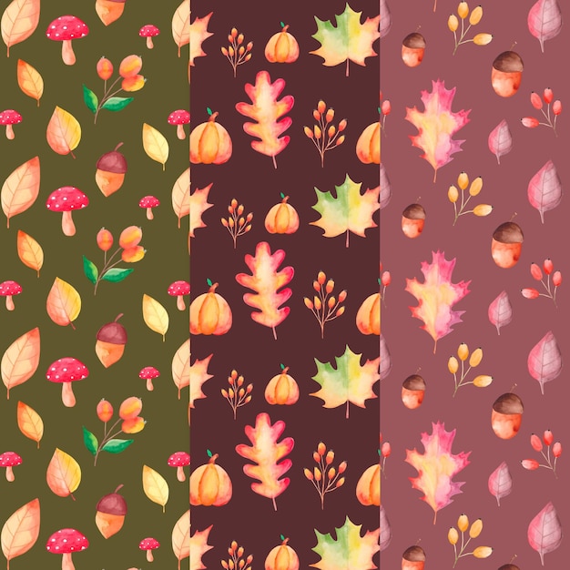 Watercolor autumn pattern collection