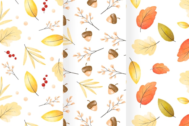 Free Vector watercolor autumn pattern collection