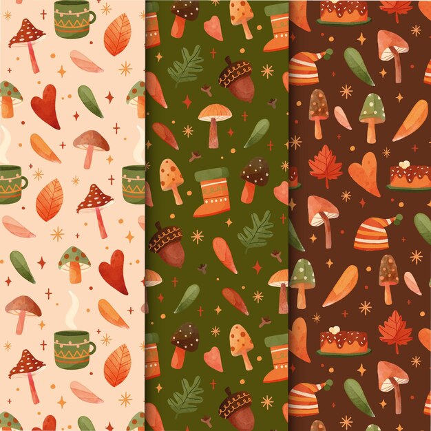 Watercolor autumn pattern collection