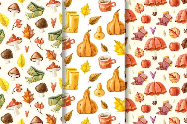 Free vector watercolor autumn pattern collection