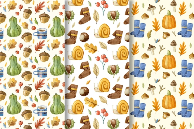 Watercolor autumn patterns collection