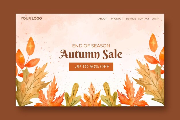 Watercolor autumn sale landing page template