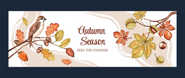 Watercolor autumn twitter header template with leaves