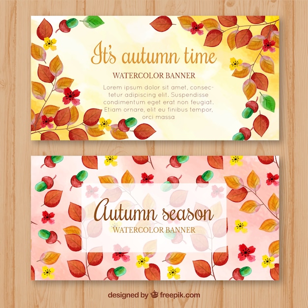 Watercolor autumnal banners with artistic style