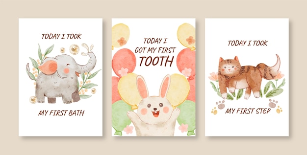 Free vector watercolor baby milestone cards tempalte