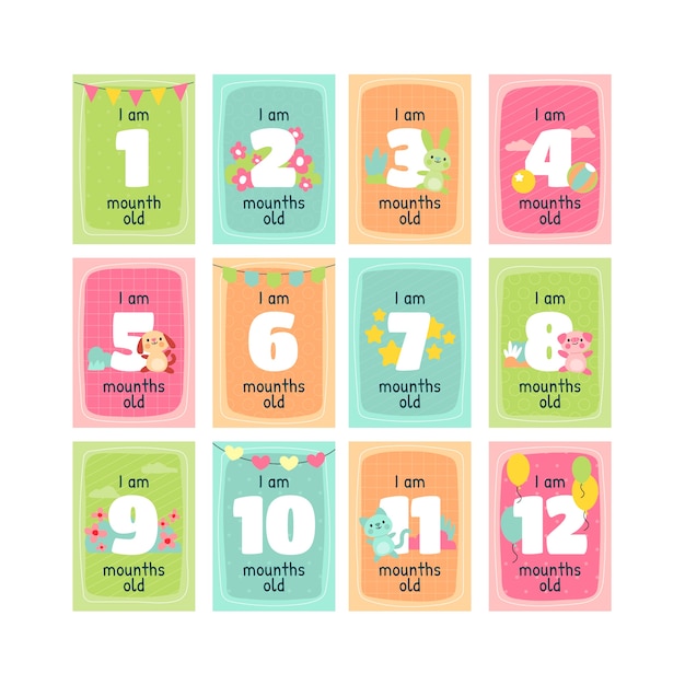 Free Vector watercolor baby milestone template