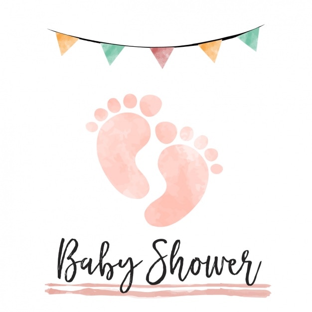 Free Vector watercolor baby shower card  with footprints