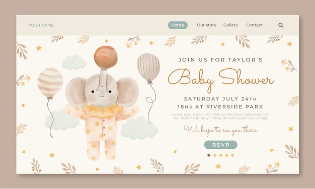 Free Vector watercolor  baby shower design template