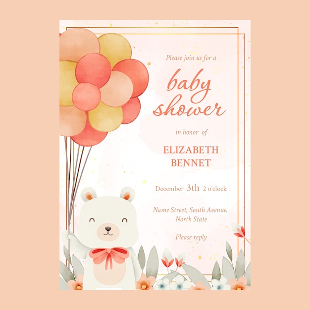 Free Vector watercolor baby shower invitation with balloons