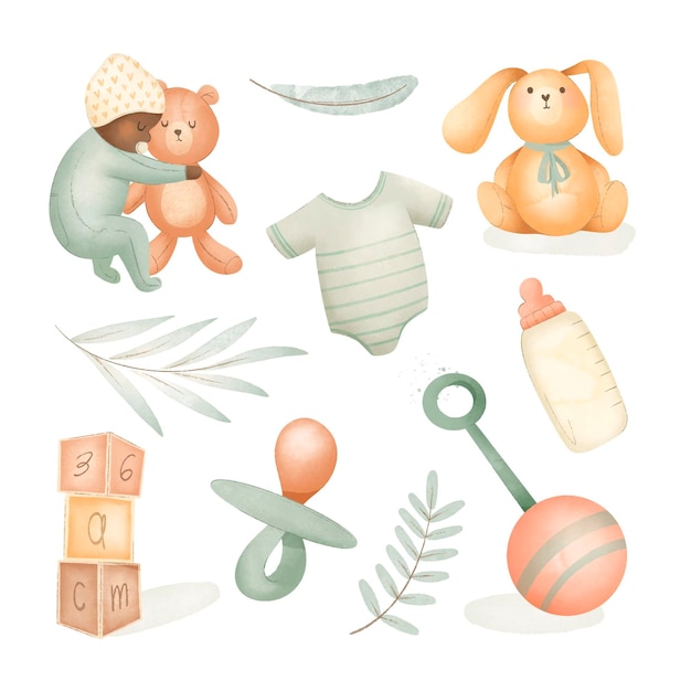 Watercolor baby stuff collection