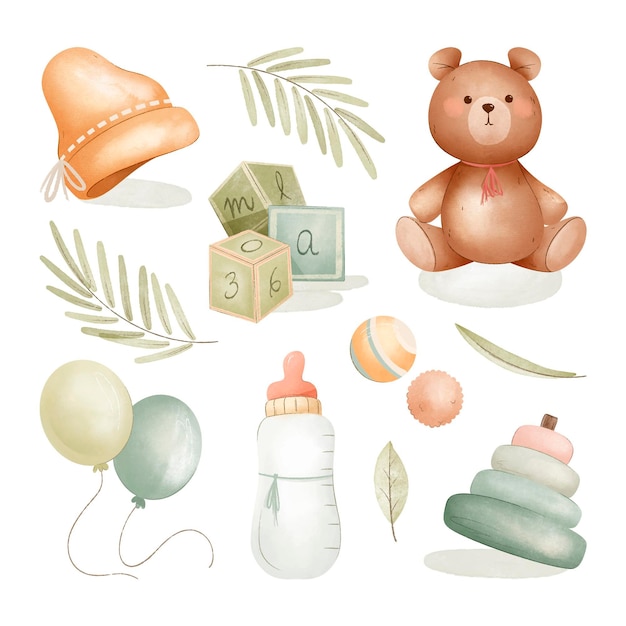 Watercolor baby stuff collection