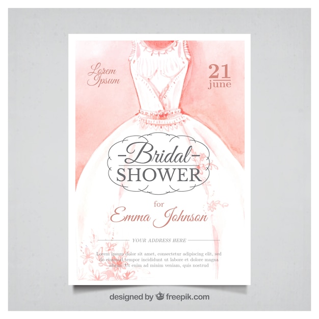 Free Vector watercolor bachelorette invitation with wedding dress