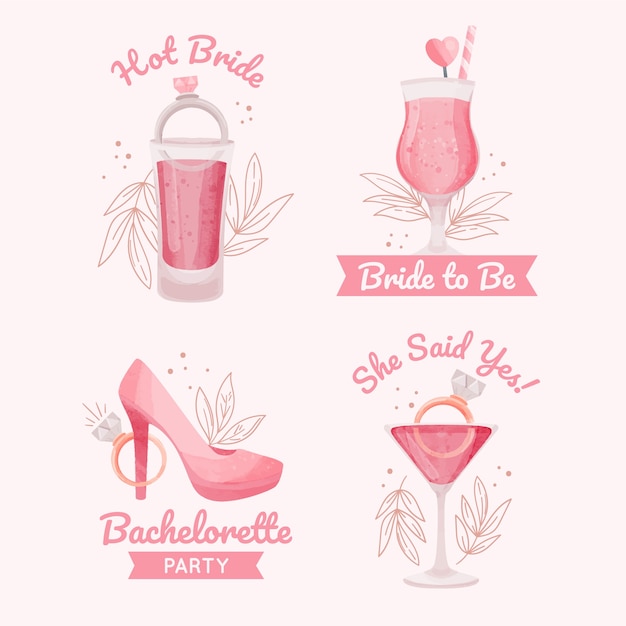 Free vector watercolor bachelorette party labels