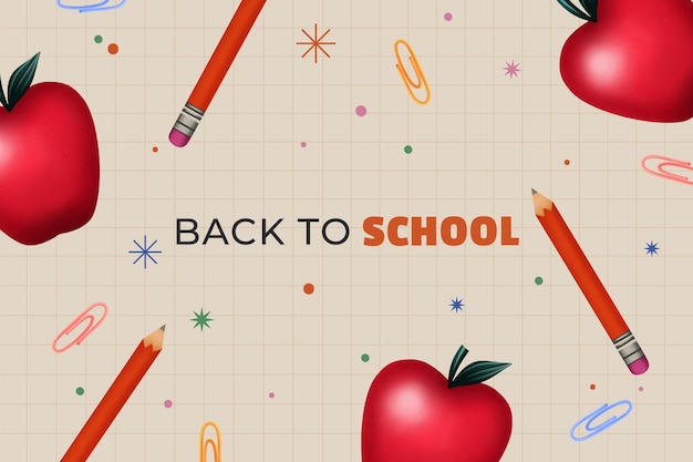 Watercolor back to school background with pencils and apples