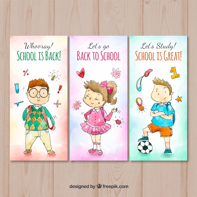 Watercolor back to school card collection