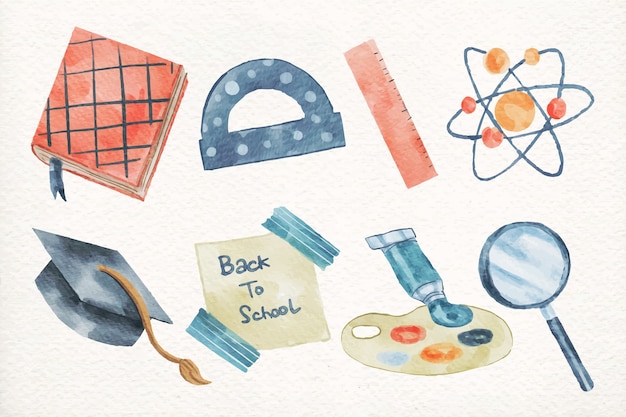 Watercolor back to school elements collection