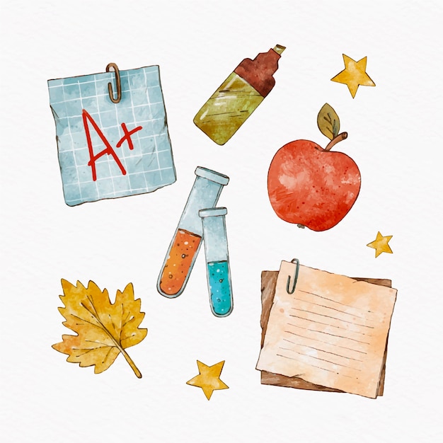 Free Vector watercolor back to school elements collection