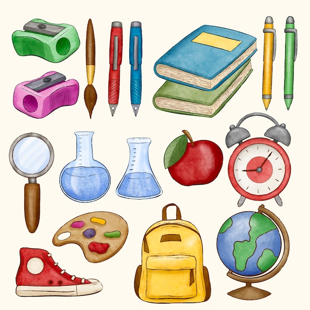 Free Vector watercolor back to school elements collection