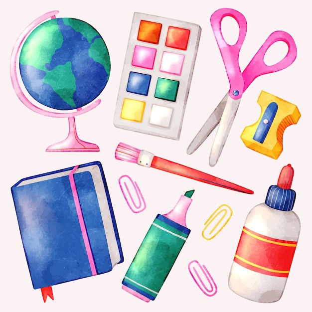 Free Vector watercolor back to school elements collection