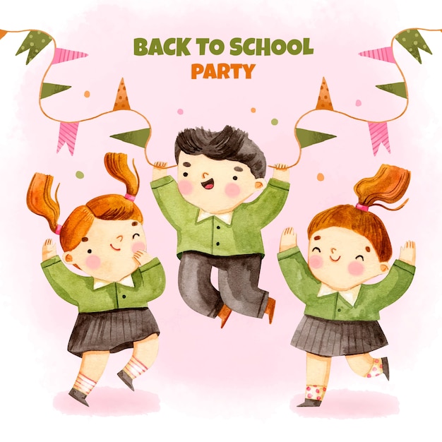 Watercolor back to school party illustration