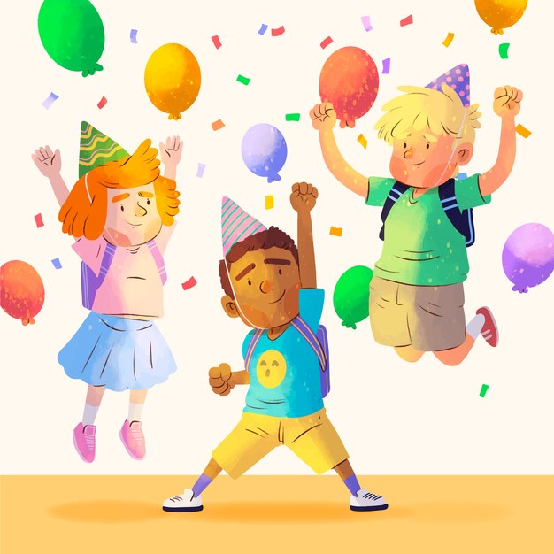 Watercolor back to school party illustration