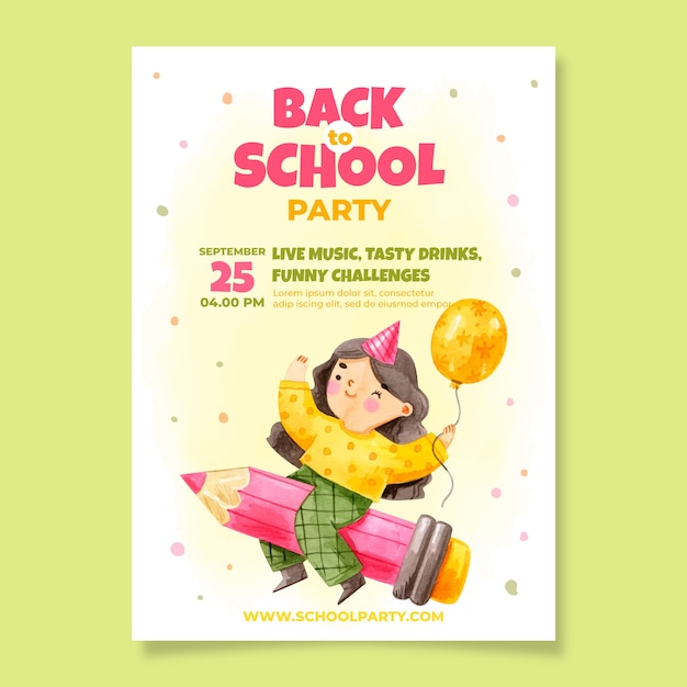 Watercolor back to school party poster template