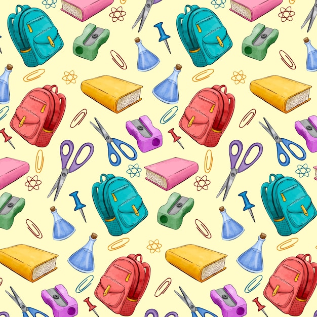 Watercolor back to school pattern design