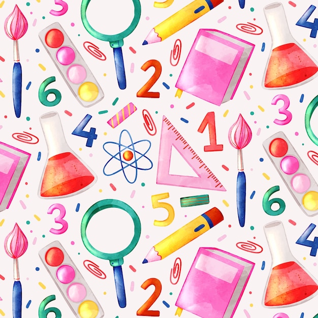 Watercolor back to school pattern design