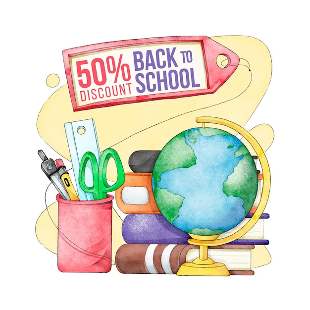 Free Vector watercolor back to school sales banner