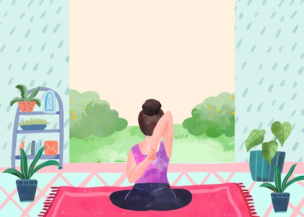 Watercolor background for international yoga day celebration