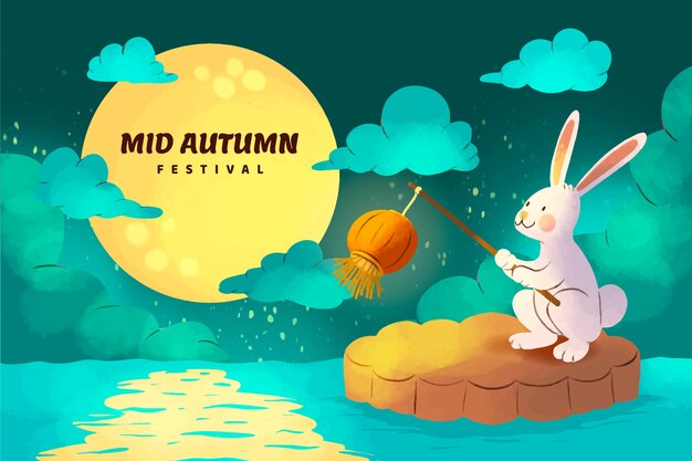 Watercolor background for mid-autumn festival celebration