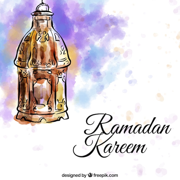 Free vector watercolor background of ramadan with a lantern