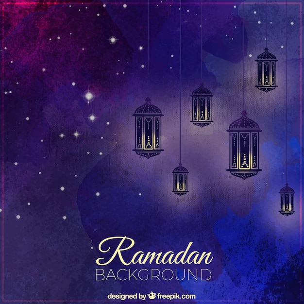 Free Vector watercolor background of ramadan with lanterns and stars