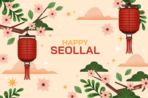 Free Vector watercolor background for seollal festival