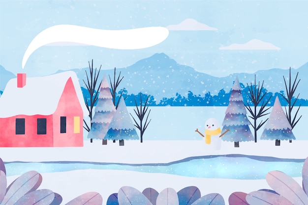 Watercolor background for wintertime season