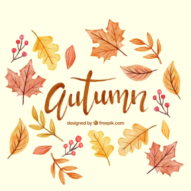 Watercolor background with autumn leaves