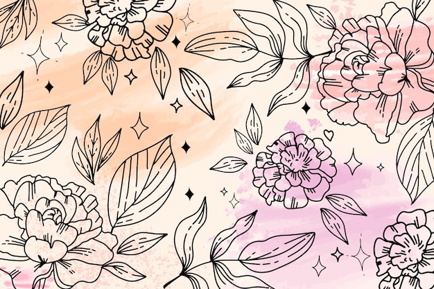 Watercolor background with hand drawn elements