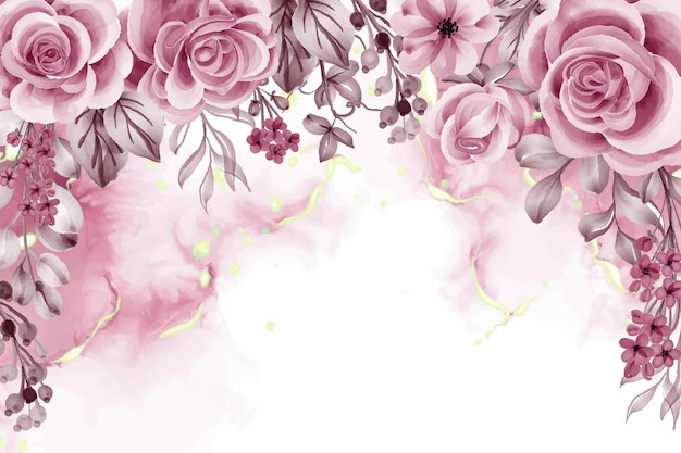 Watercolor background with rose gold flowers and leaves