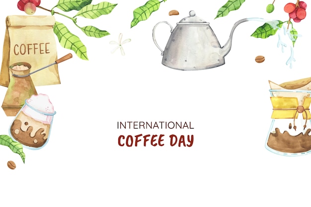 Free vector watercolor background for world coffee day celebration