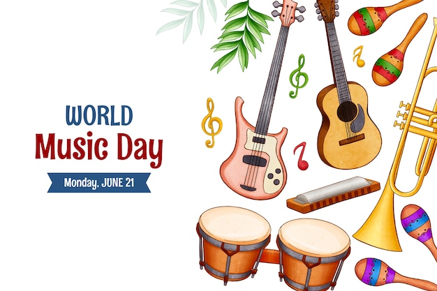 Free Vector watercolor background for world music day celebration