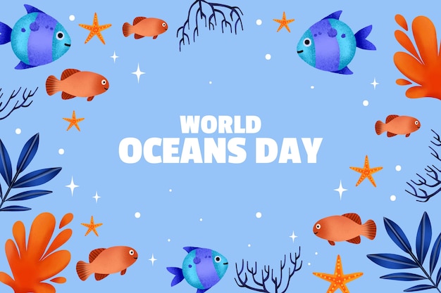 Free Vector watercolor background for world oceans day celebration