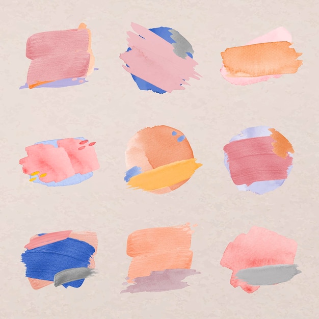 Free Vector watercolor badge sticker, pastel brush stroke texture vector set