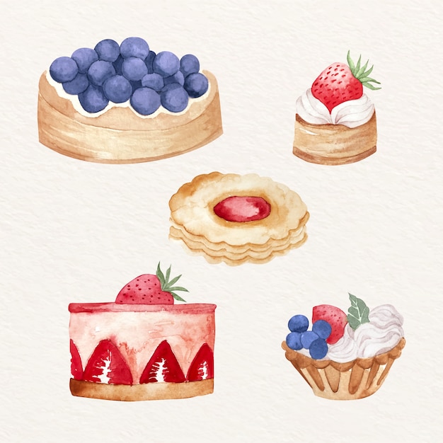 Free Vector watercolor bakery elements collection