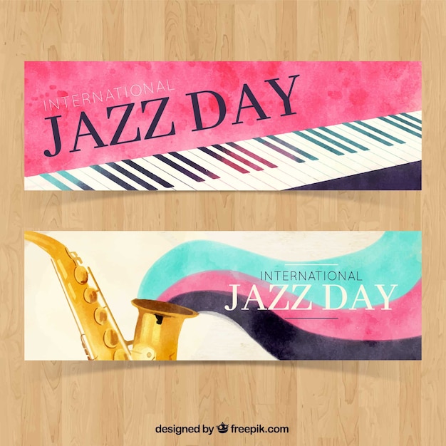 Free Vector watercolor banners of piano and saxophone