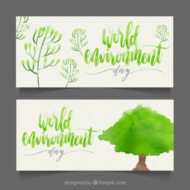 Free Vector watercolor banners ready for world environment day