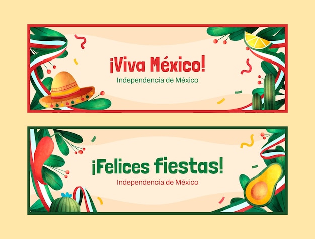 Watercolor banners set for mexico independence celebration