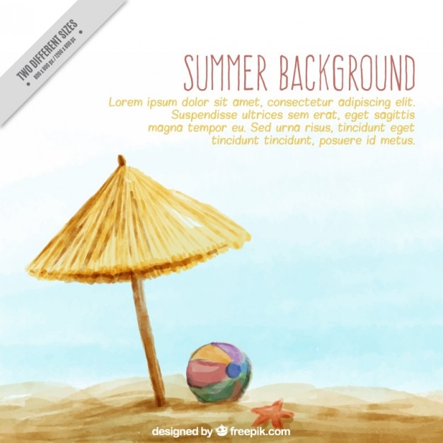 Free Vector watercolor beach umbrella in the shore background