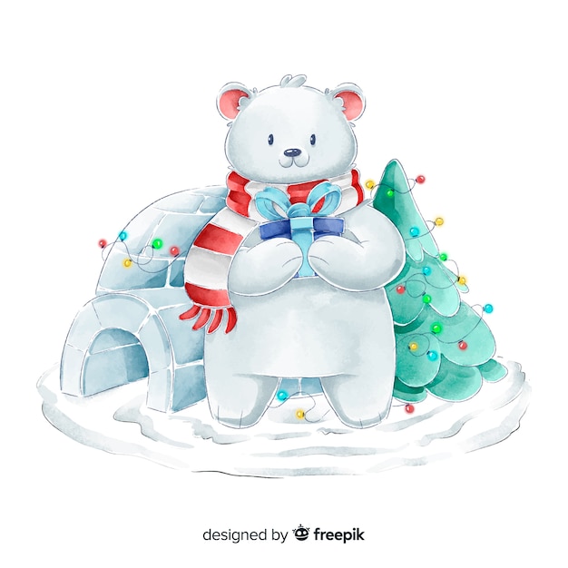 Free Vector watercolor bear christmas characters collection