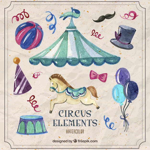 Free Vector watercolor beautiful circus elements