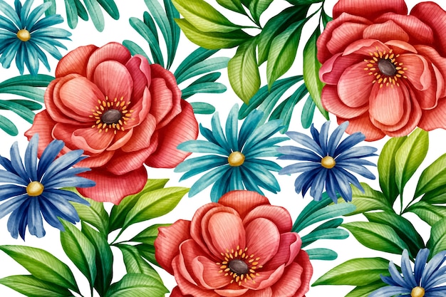 Watercolor beautiful flowers background